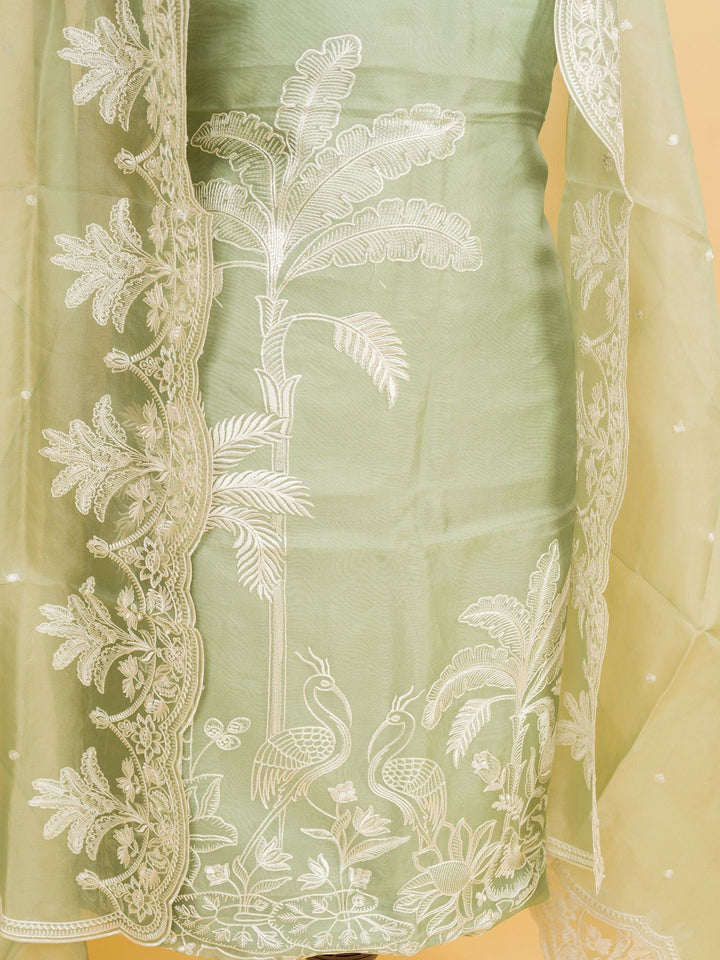 Organza Suit Piece with machine emberiory in Pastel Green