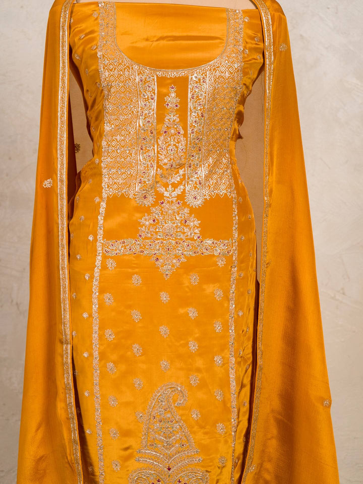 Crepe Suit Piece With Zardosi Work in Mustard