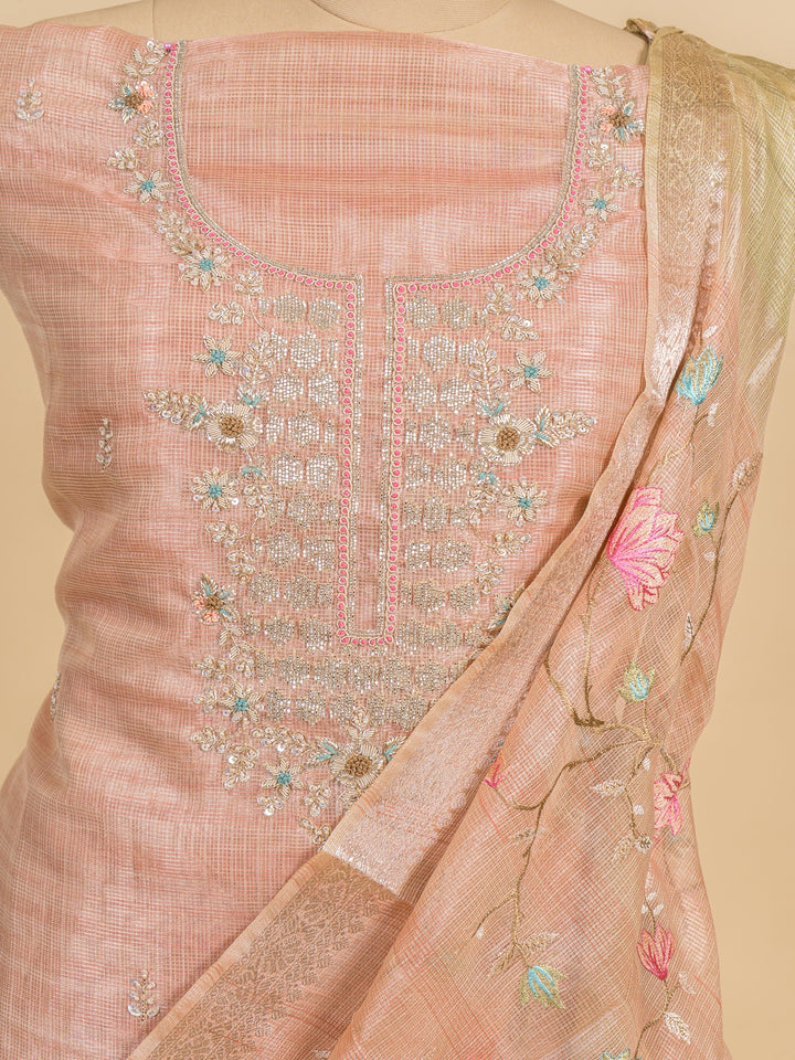 Tissue Suit Piece with Zardozi Work in Peach