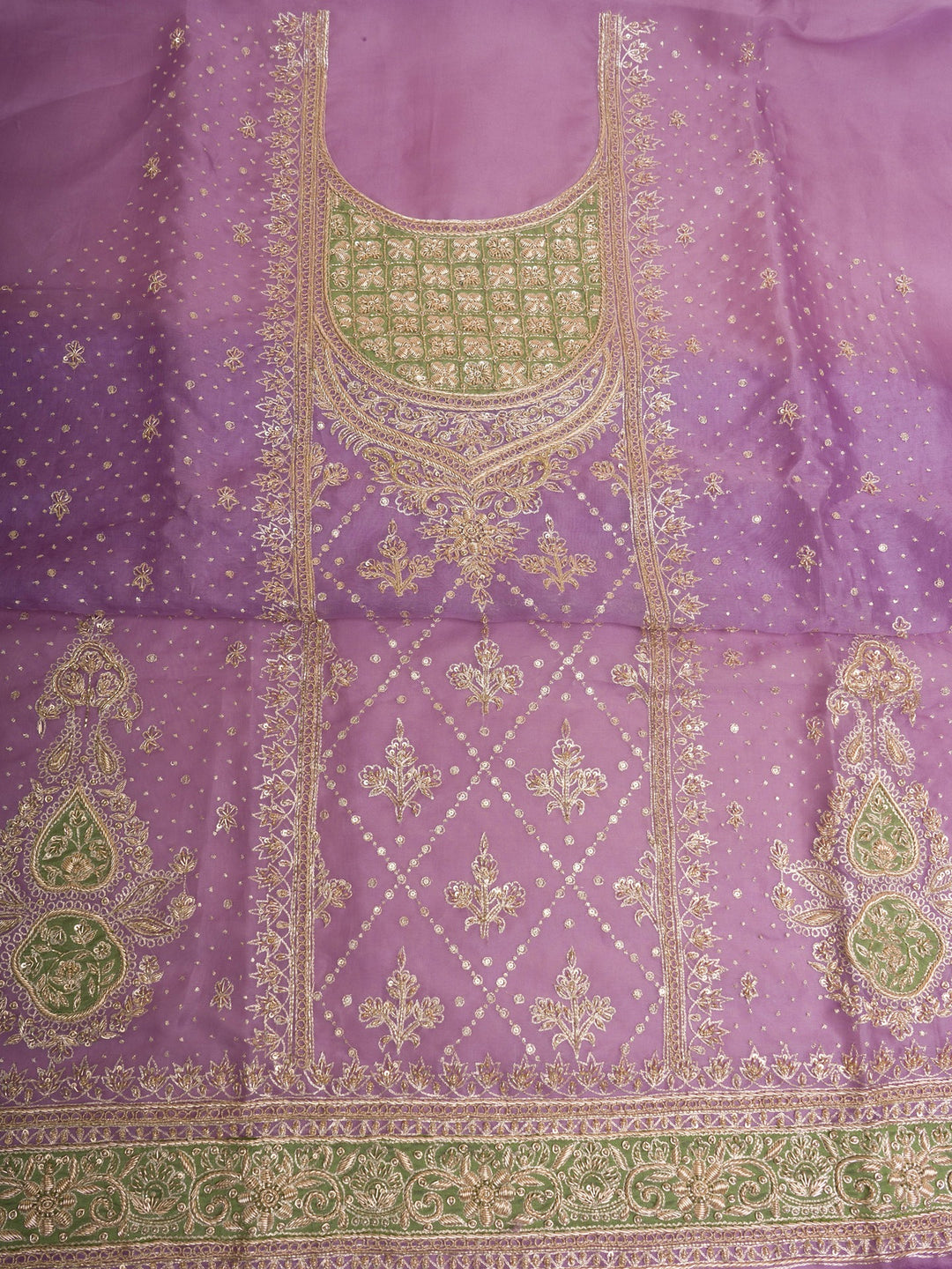 Organza Suit Piece With Zardosi Work in Lavender