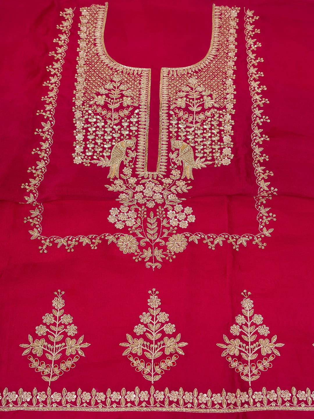 Organza Suit Piece With Zardosi Work in Red