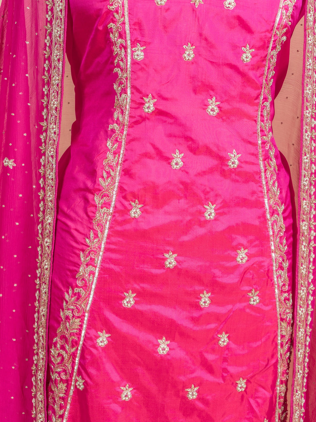 Silk Suit Piece in Rani