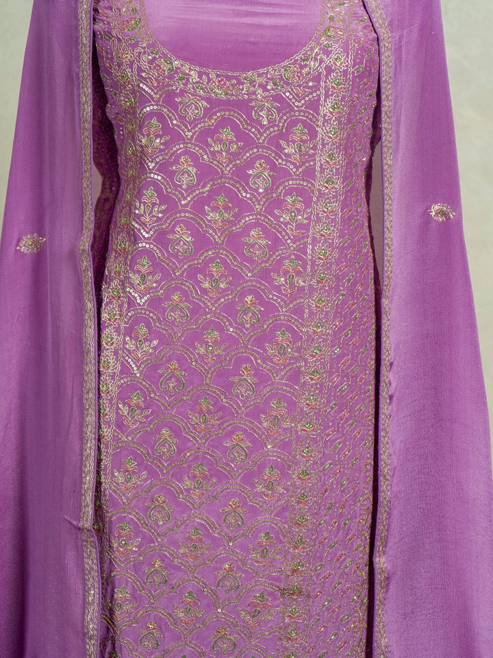 Crepe Suit Piece With Zardosi Work in Light Purple