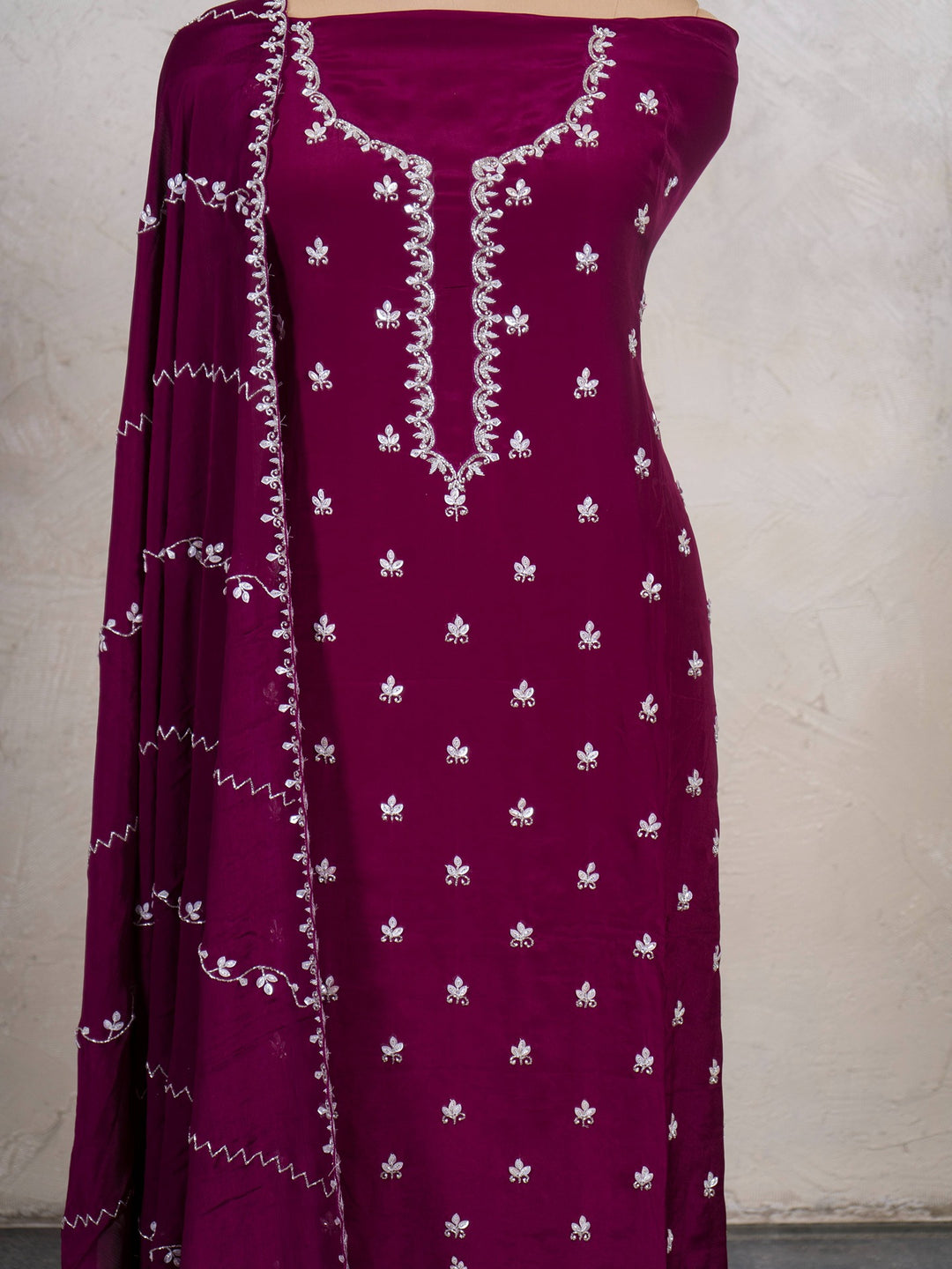 Crepe Suit Piece With Zardosi Work in