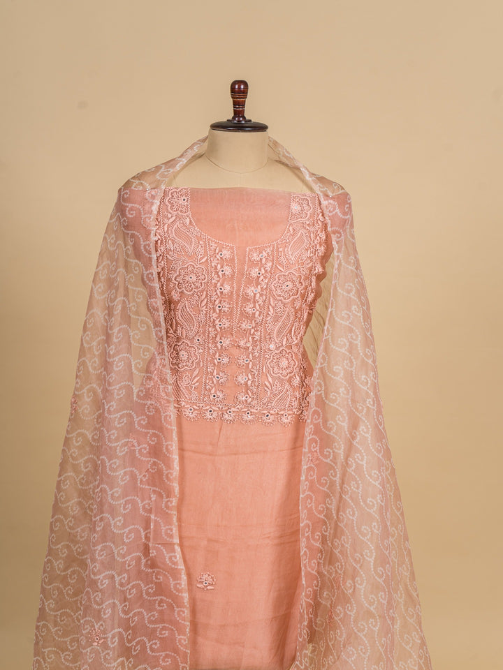 Organza Suit Piece With  Karachi embroidery in Peach