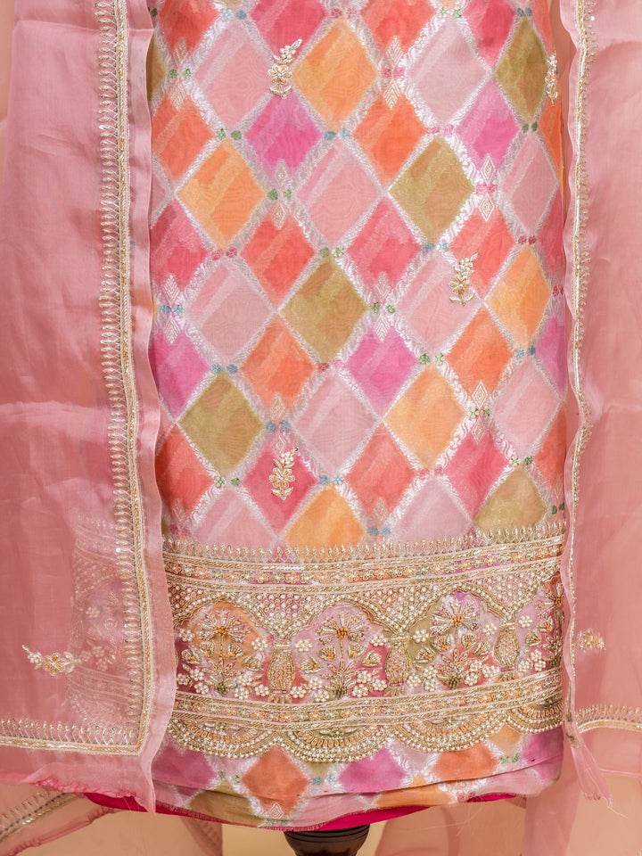 Fancy Organza Suit Piece With Zardosi Work in Pink