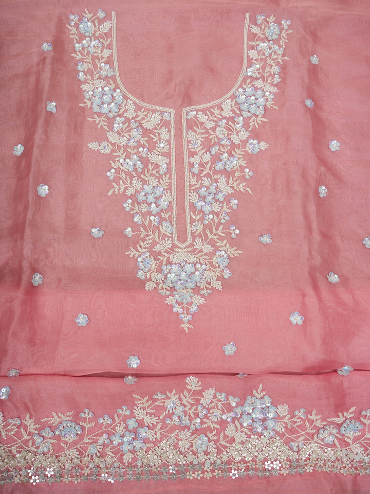 Organza Suit Piece With Zardosi Work in Light Pink