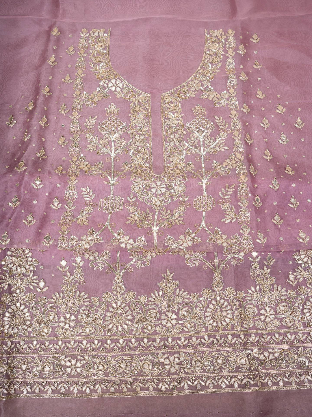 Organza Suit Piece With Zardosi Work in Light Purple