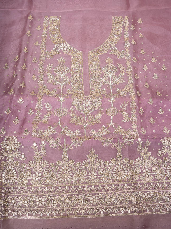 Organza Suit Piece With Zardosi Work in Light Purple