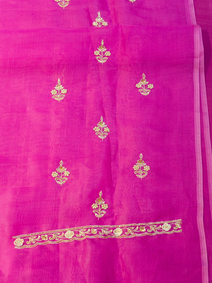 Printed Organza Suit Piece With Zardosi Handwork in