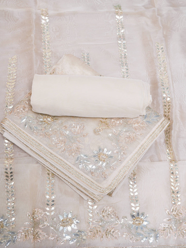 Organza Suit Piece With Zardosi Work in Ivory