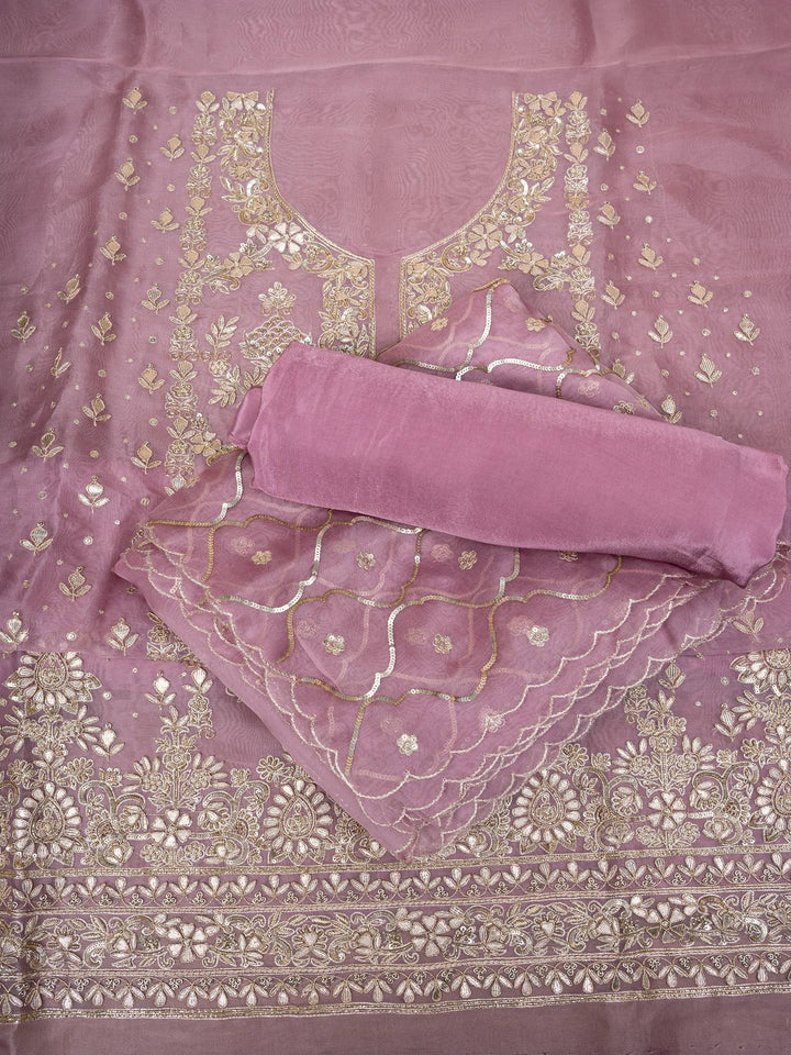 Organza Suit Piece With Zardosi Work in Light Purple