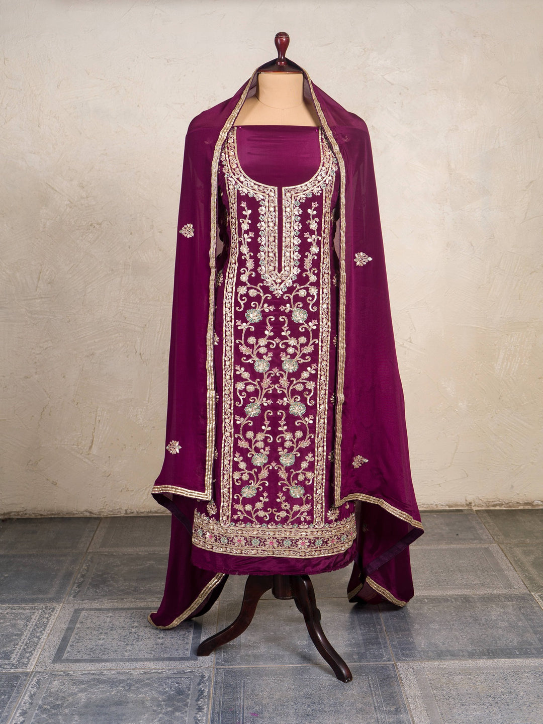 Crepe Suit Piece With Zardosi Work in