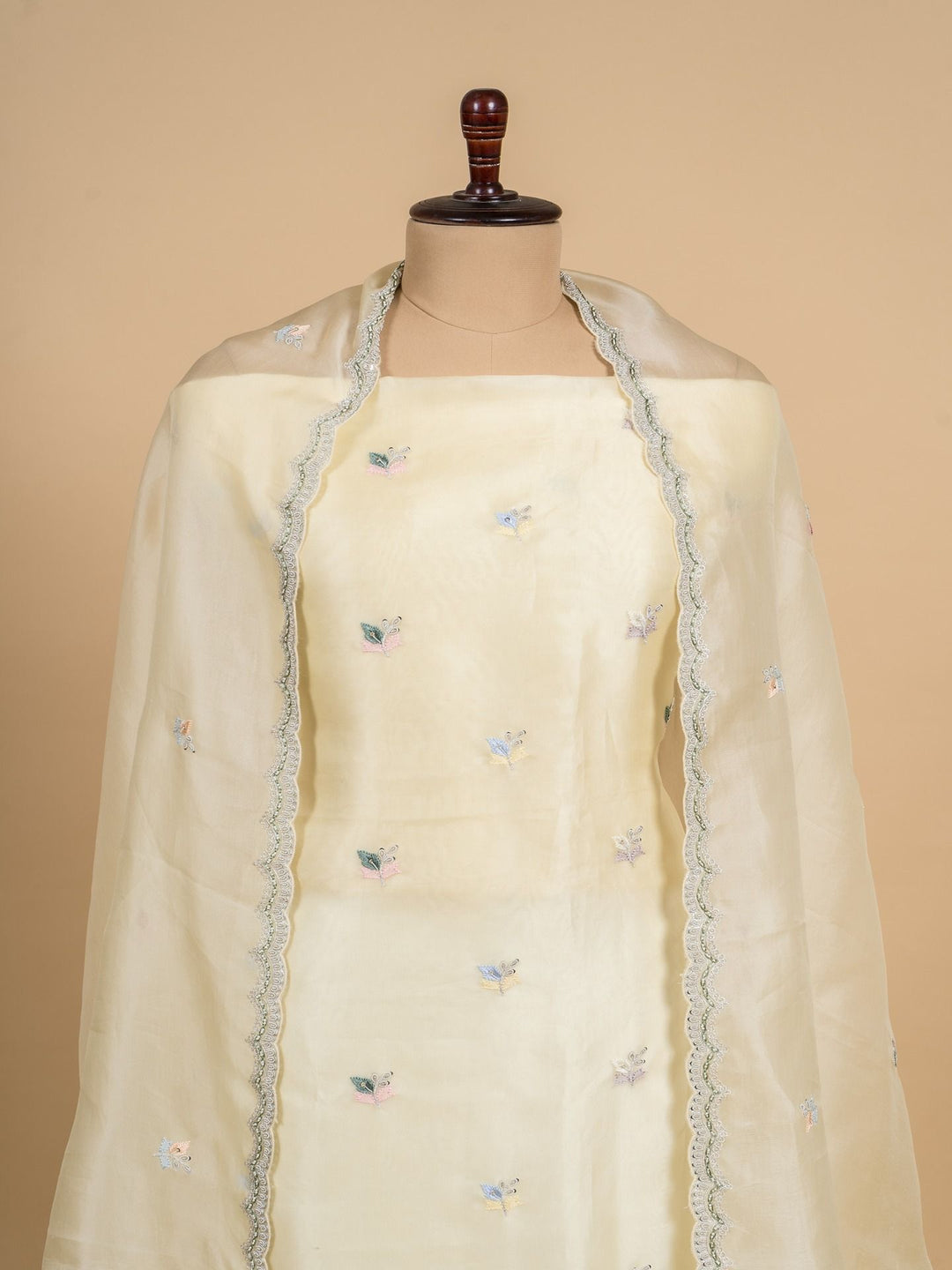 Organza Suit Piece With Zardosi in Off-White