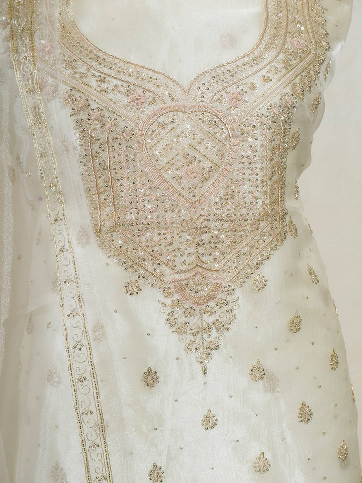 Shimmer Tissue Suit Piece with Zardozi work in Ivory