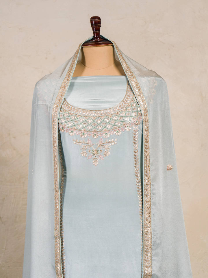 Crepe Suit Piece With Zardosi Work in  Light Grey