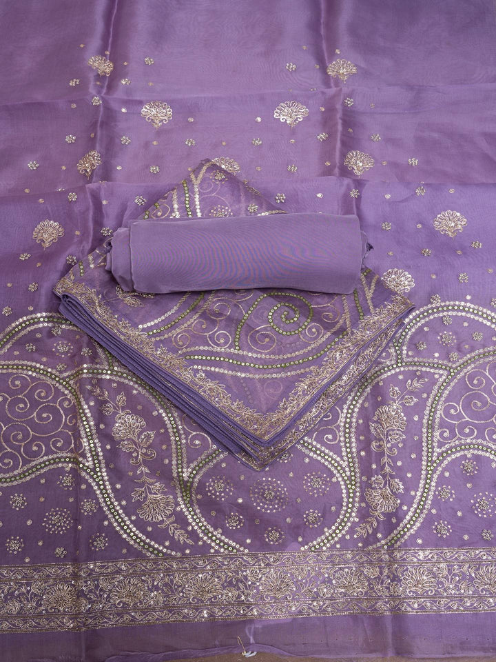 Organza Suit Piece With Zardosi Work in Purple