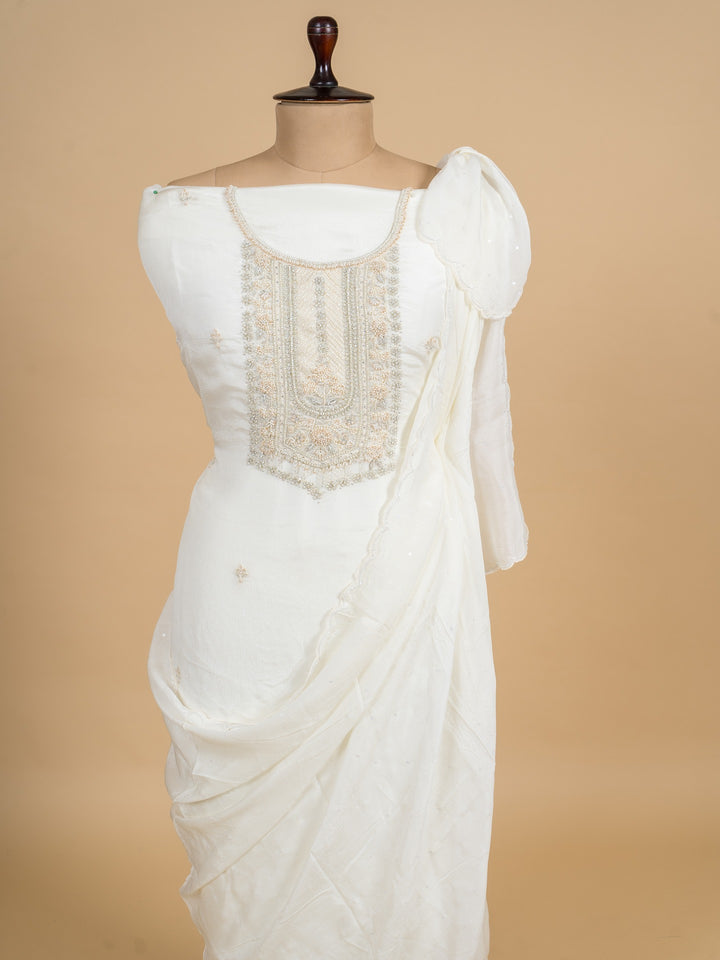 Georgette Suit Piece with Zardozi work in White