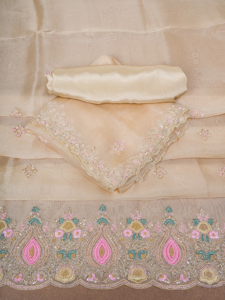 Organza Suit Piece With Zardosi Work in Off-Cream