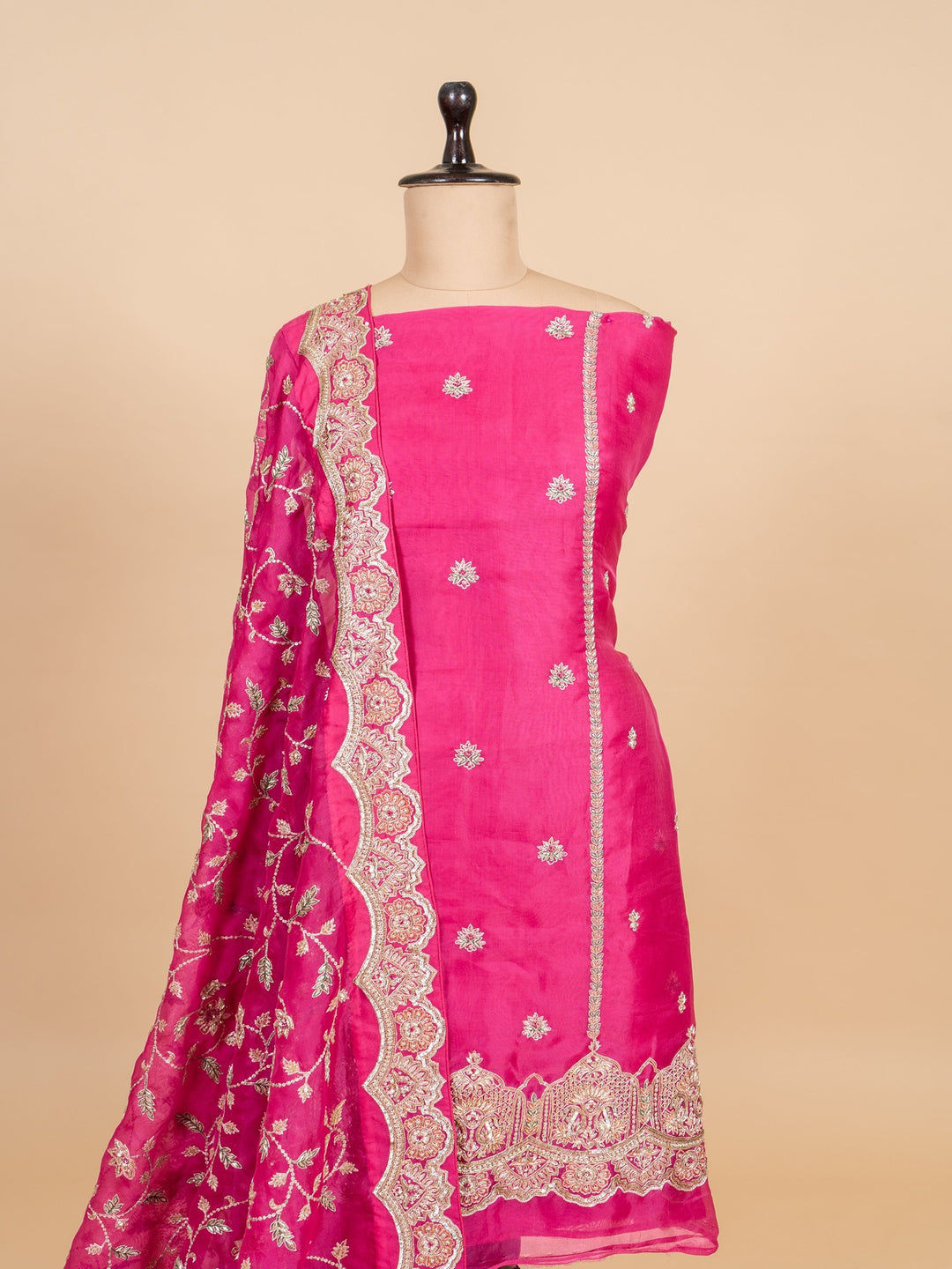 Organza Suit Piece With Zardosi in Rani