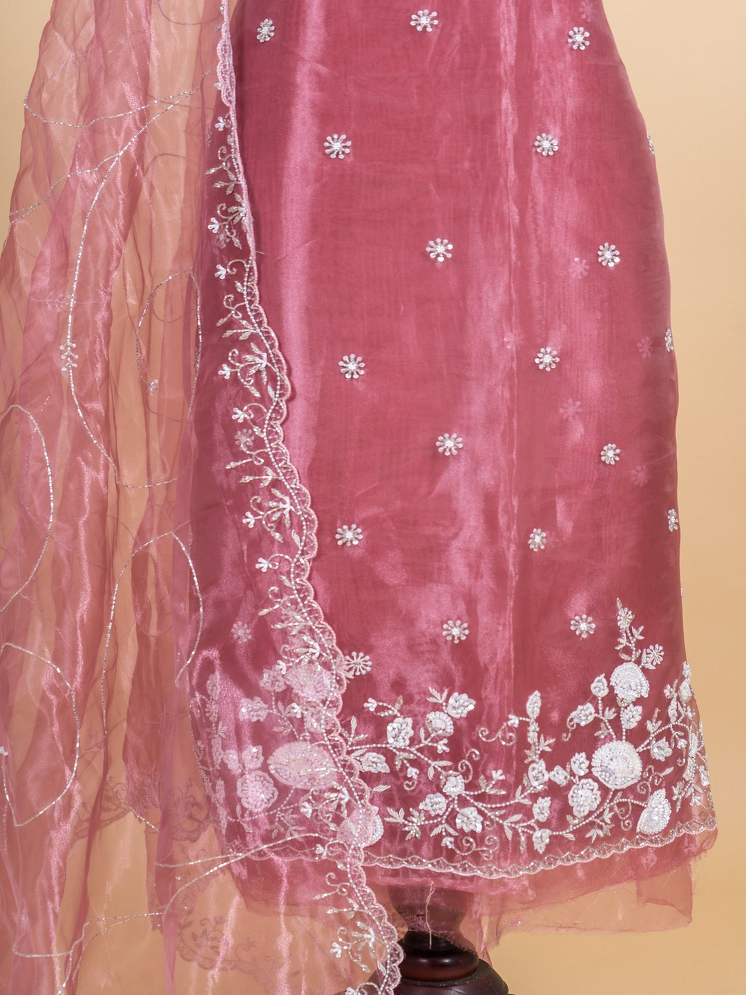 Shimmer Tissue Suit Piece with Zardozi work in Pink