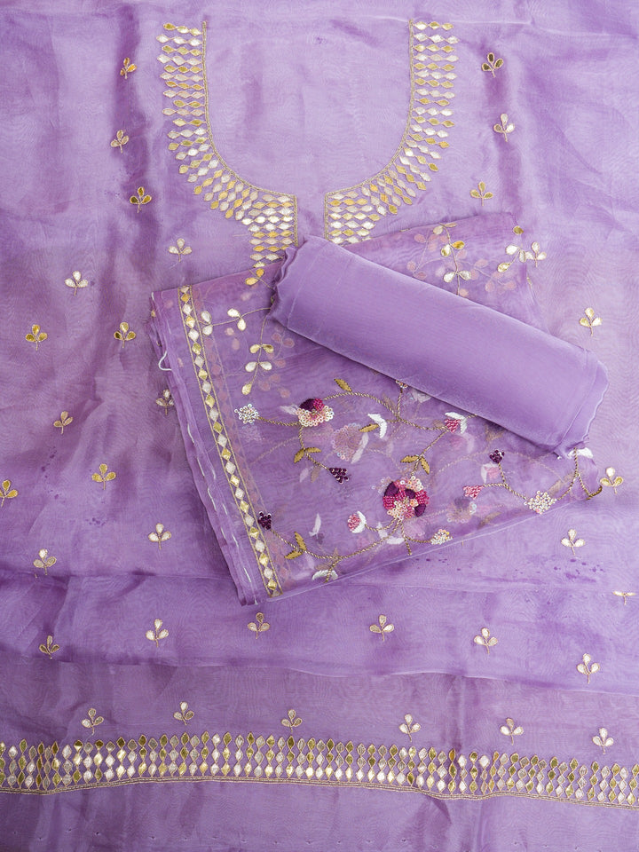 Organza Suit Piece With Zardosi Work in Lavender