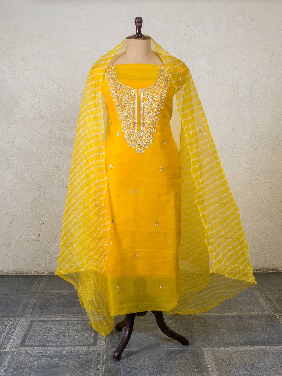 Printed Organza Suit Piece With Zardosi Handwork in