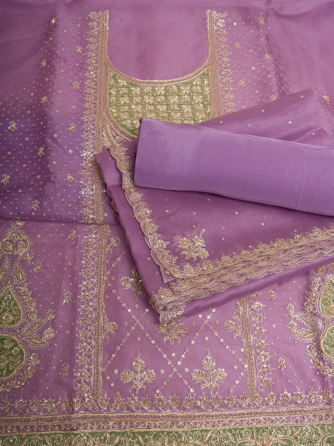 Organza Suit Piece With Zardosi Work in Lavender