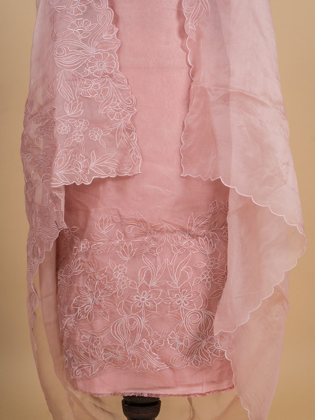 Organza Suit Piece With Aplic work in Pastel Pink