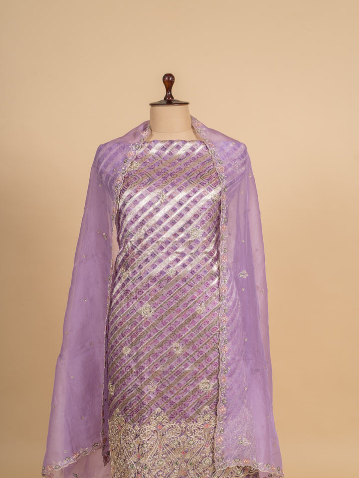 Fancy Organza Suit Piece With Zardosi Work in Lavender