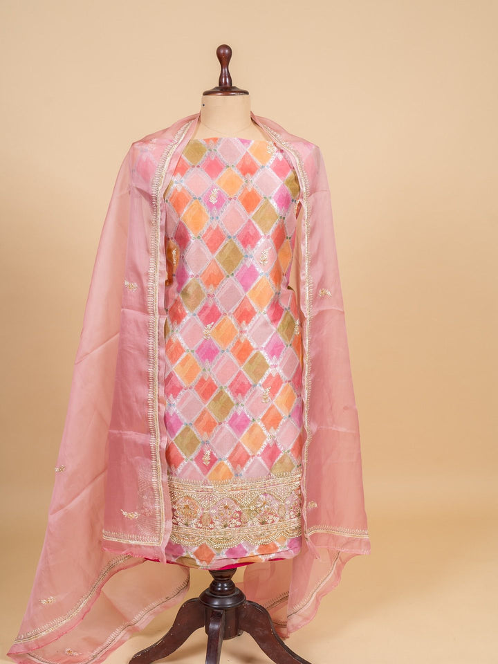 Fancy Organza Suit Piece With Zardosi Work in Pink