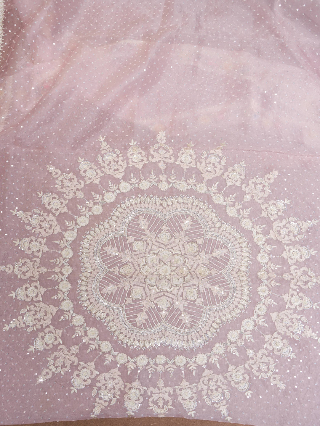 Organza Suit Piece With Zardosi Work in Water Pink