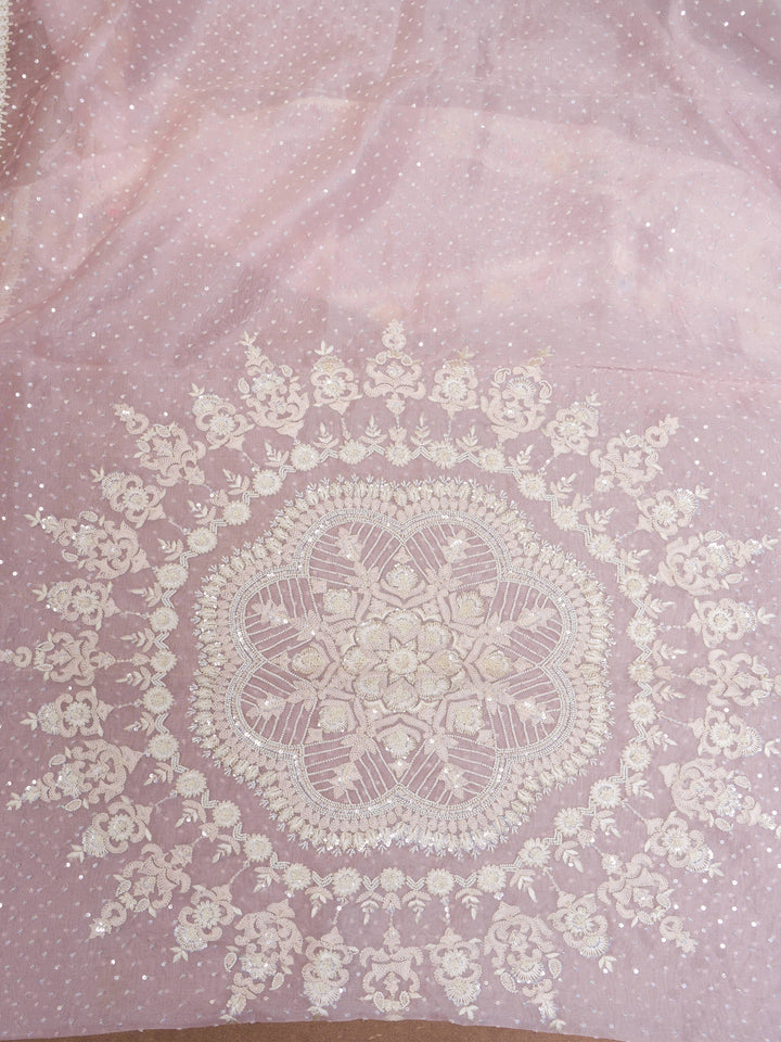 Organza Suit Piece With Zardosi Work in Water Pink