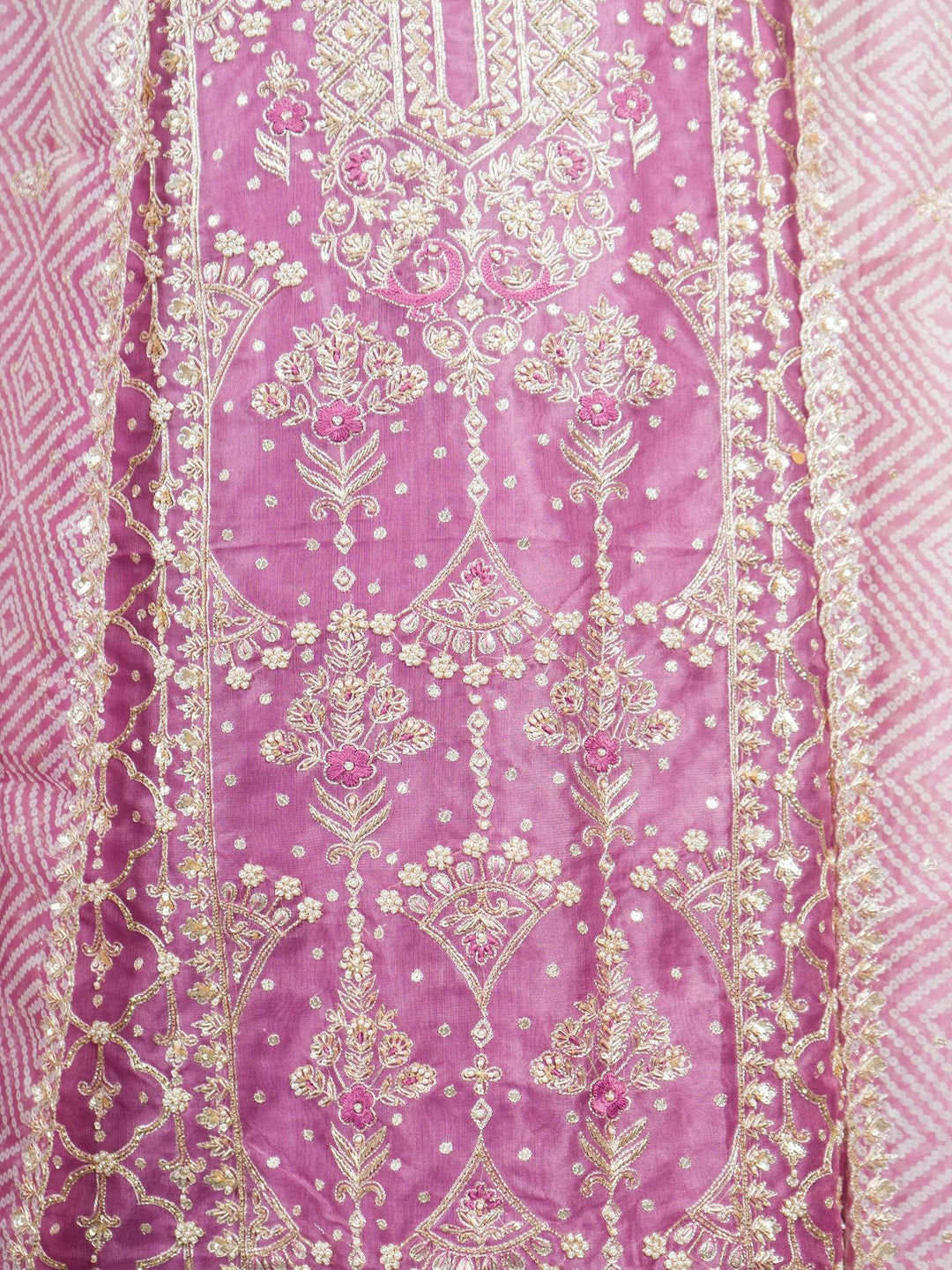 Printed Organza Suit Piece With Zardosi Handwork in Lilac