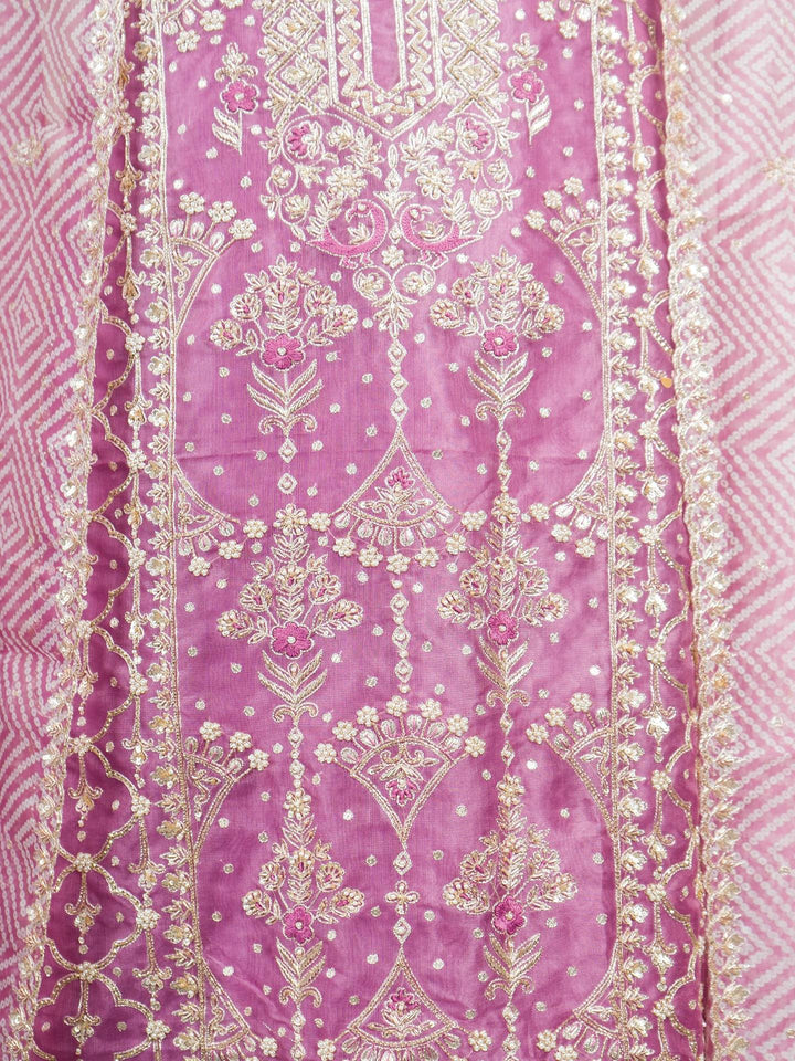 Printed Organza Suit Piece With Zardosi Handwork in Lilac