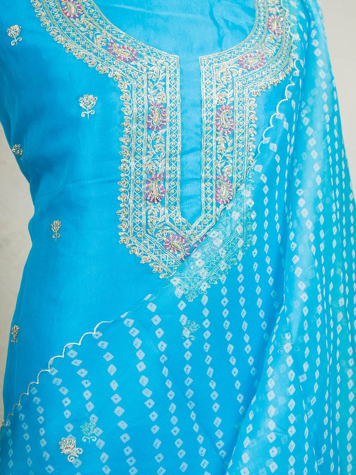 Printed Organza Suit Piece With Zardosi Handwork in