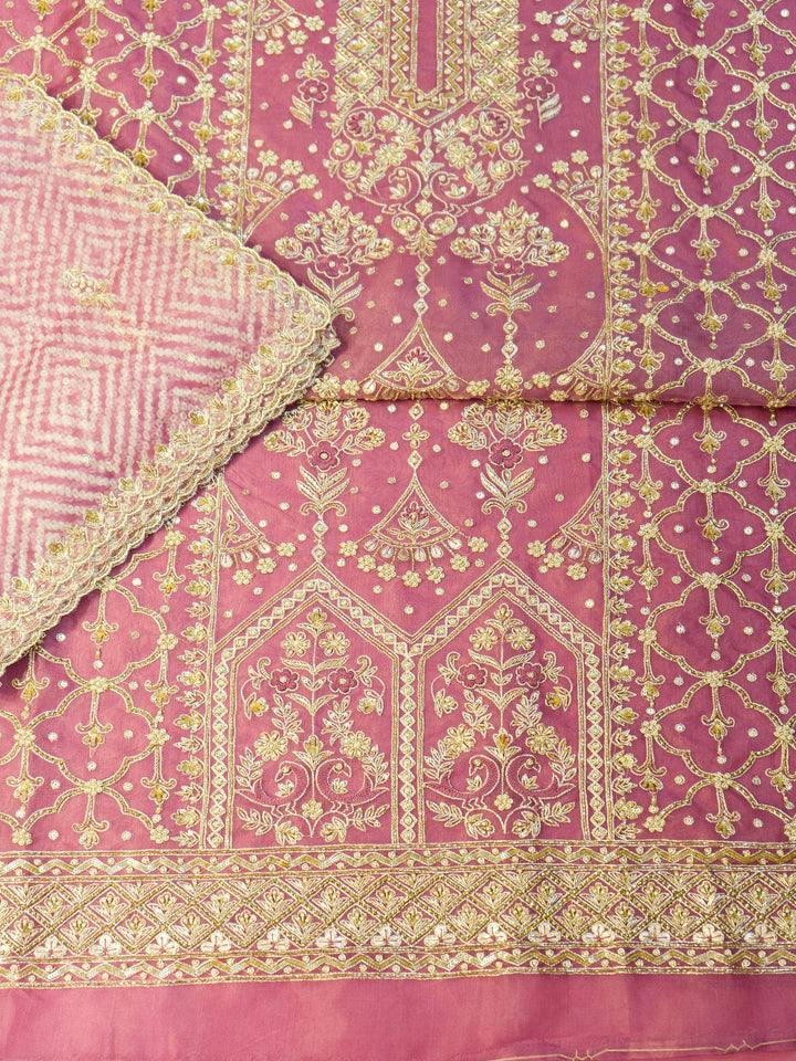 Printed Organza Suit Piece With Zardosi Handwork in Lilac