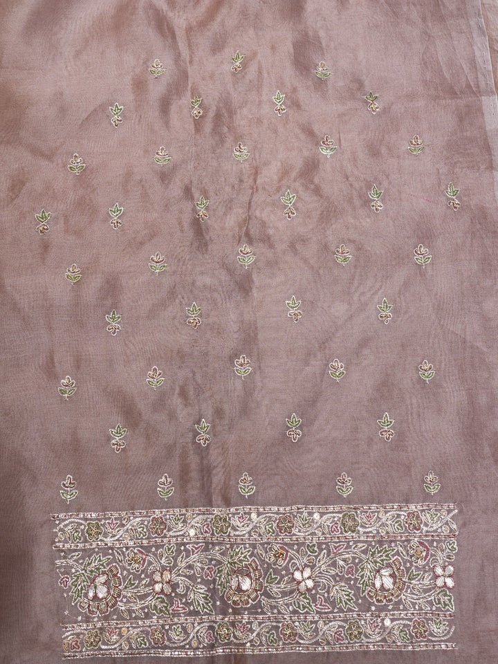 Organza Suit Piece With Zardosi Work in Dusty Brown