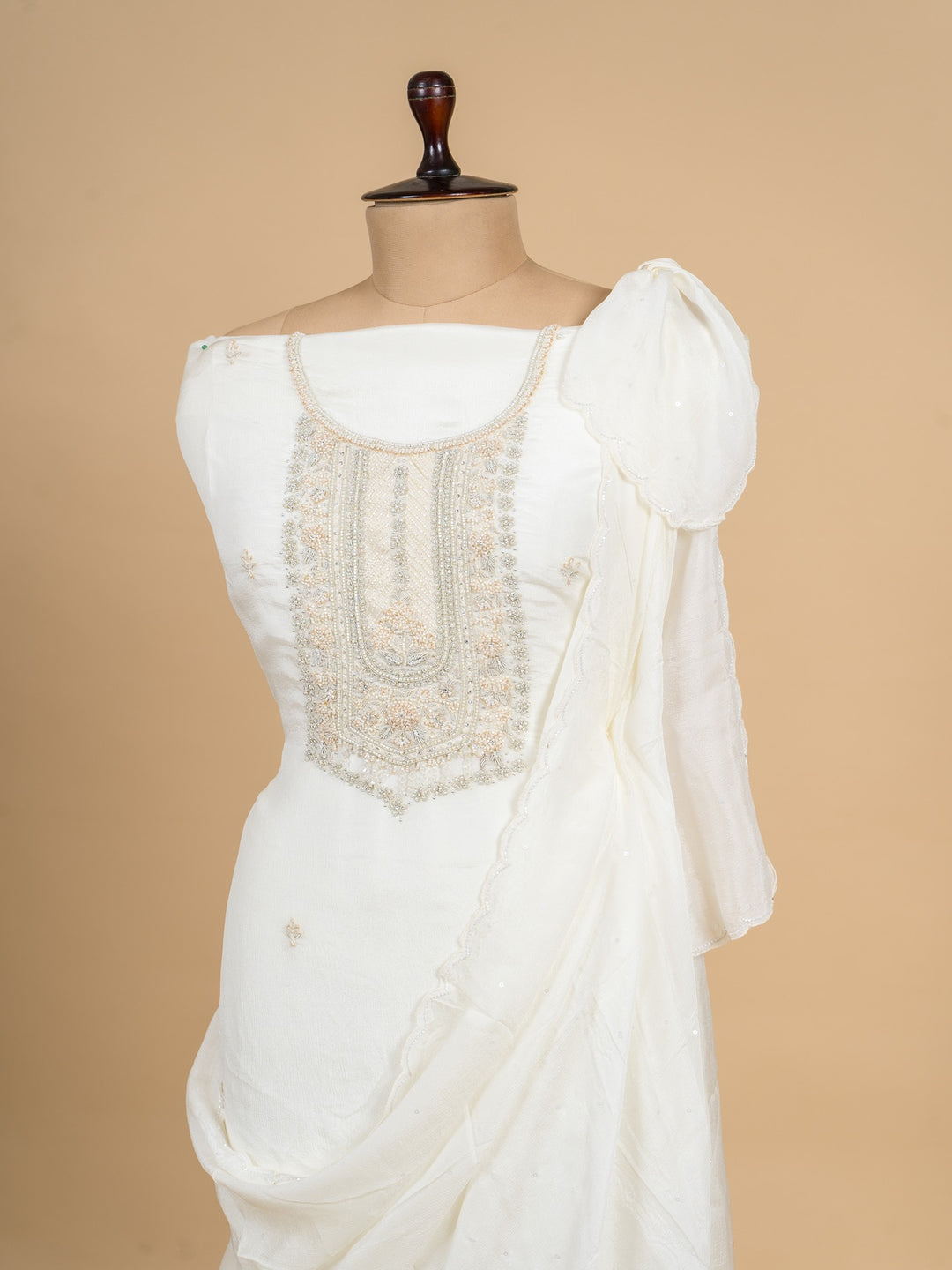 Georgette Suit Piece with Zardozi work in White