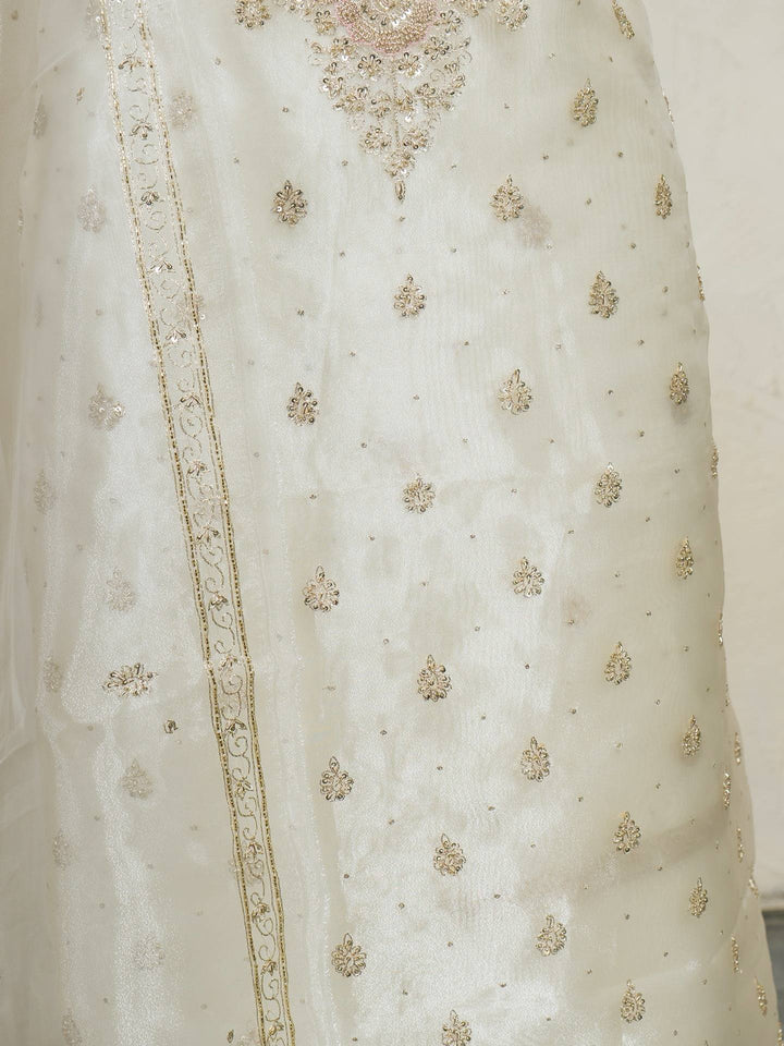 Shimmer Tissue Suit Piece with Zardozi work in Ivory