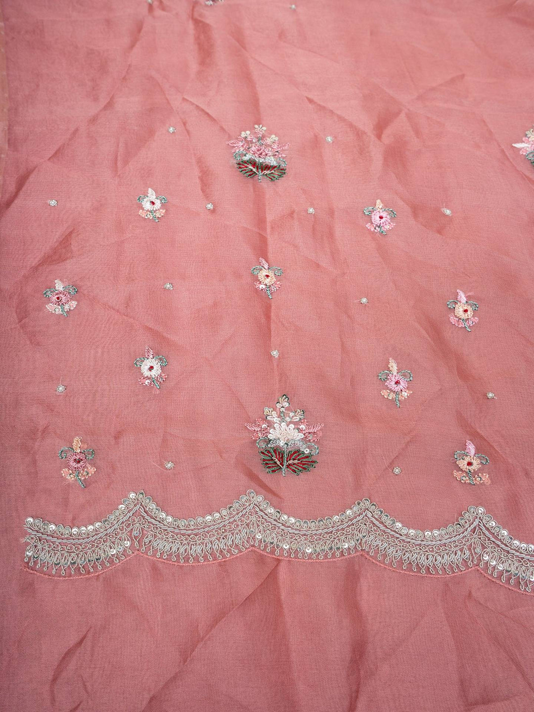 Organza Suit Piece With Zardosi Work in Light Peach