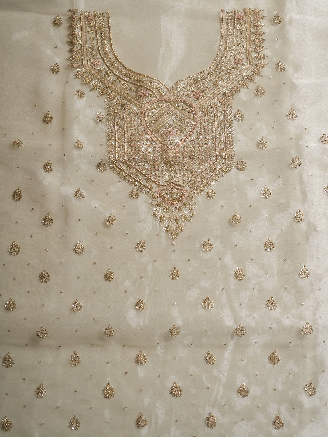 Shimmer Tissue Suit Piece with Zardozi work in Ivory