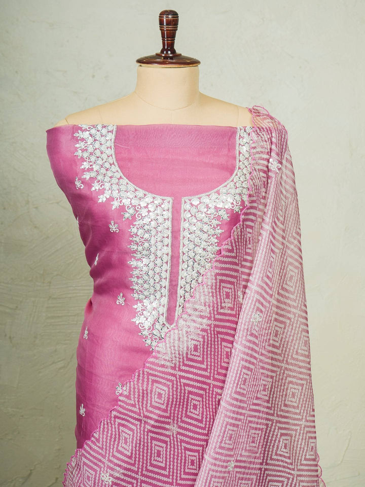 Printed Organza Suit Piece With Zardosi Handwork in