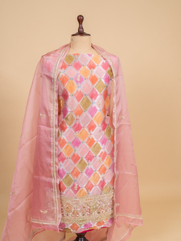 Fancy Organza Suit Piece With Zardosi Work in Pink