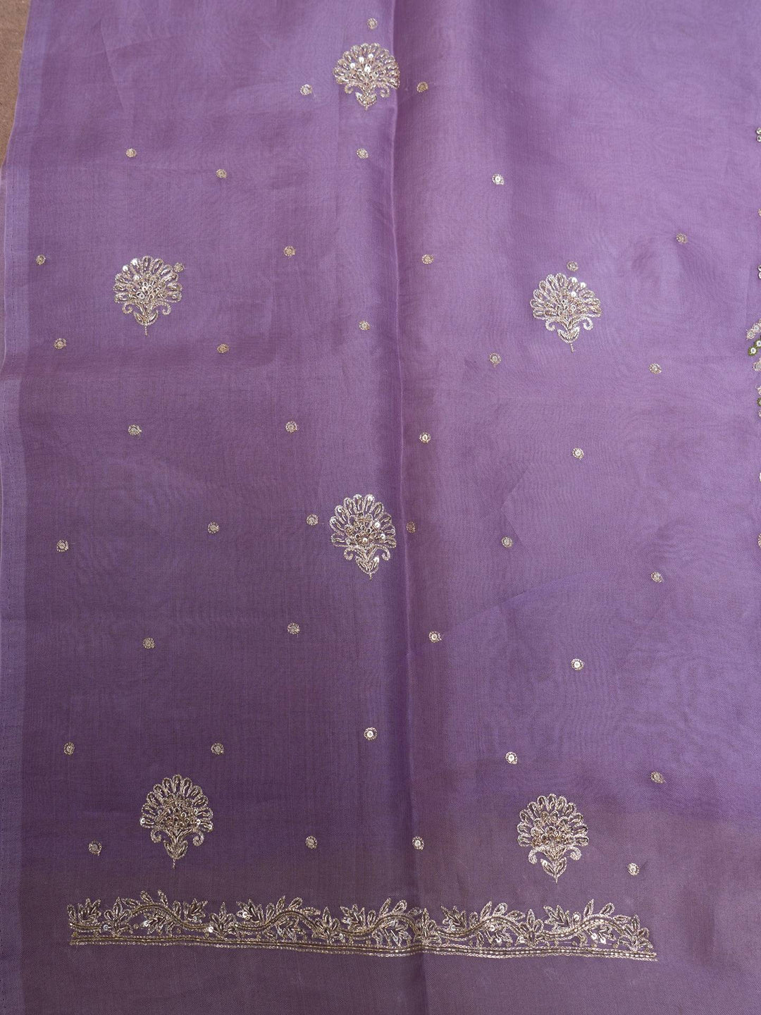 Organza Suit Piece With Zardosi Work in Purple