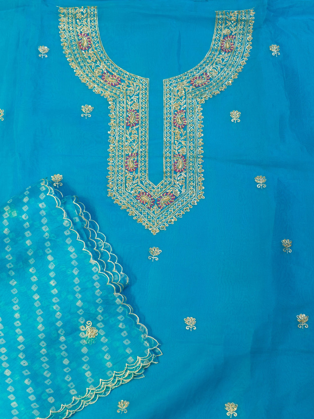 Printed Organza Suit Piece With Zardosi Handwork in