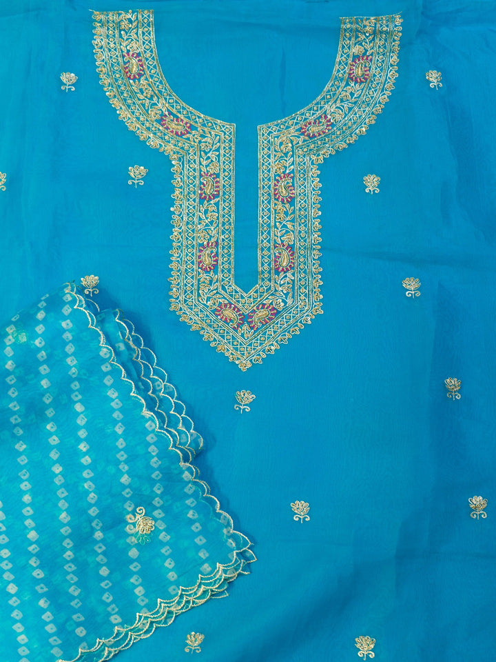 Printed Organza Suit Piece With Zardosi Handwork in