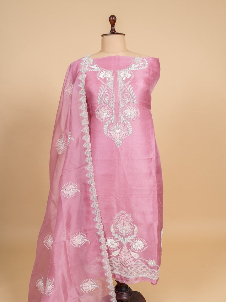 Organza Suit Piece With Zardosi Work in Light Pink