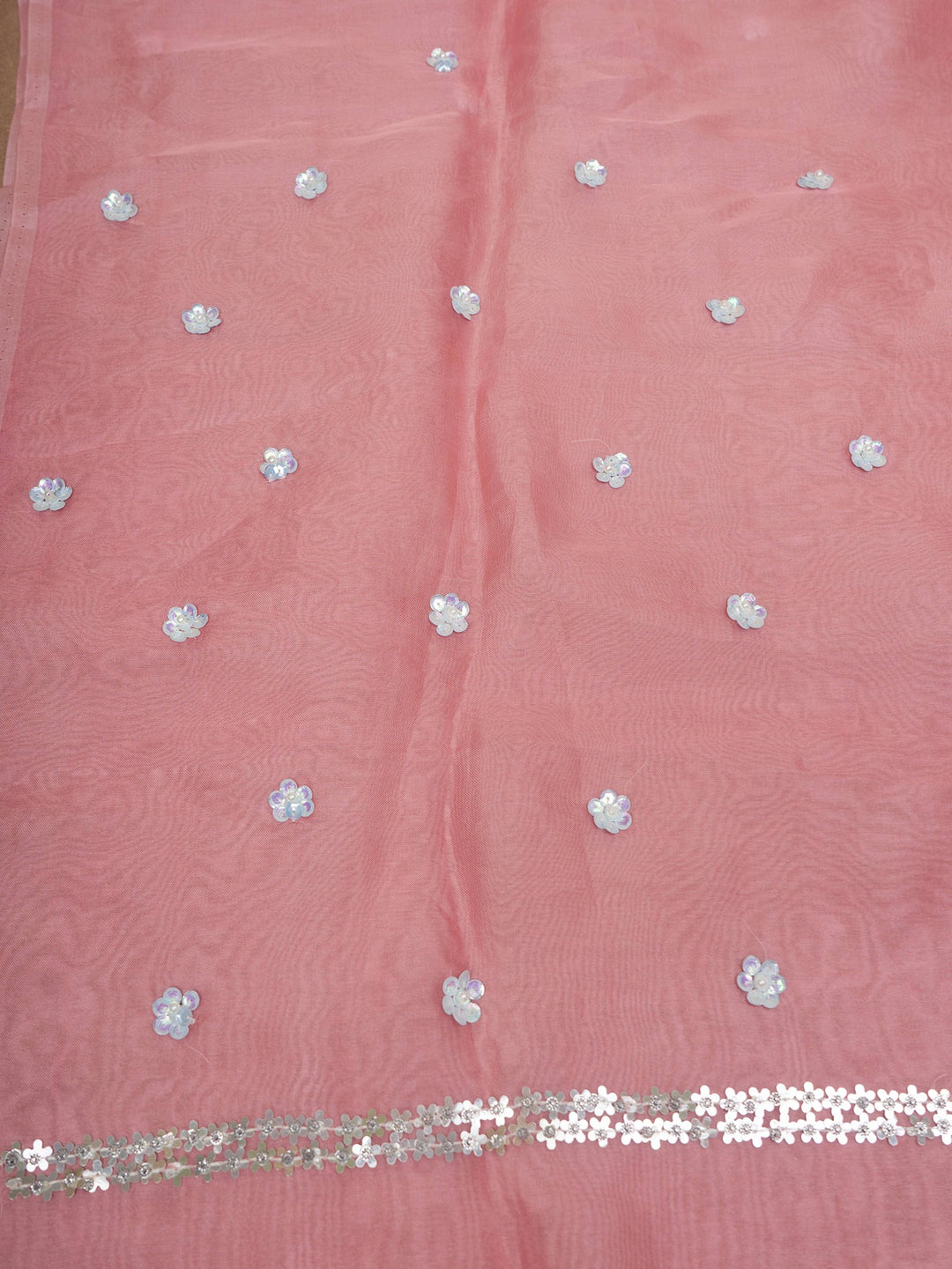 Organza Suit Piece With Zardosi Work in Light Pink