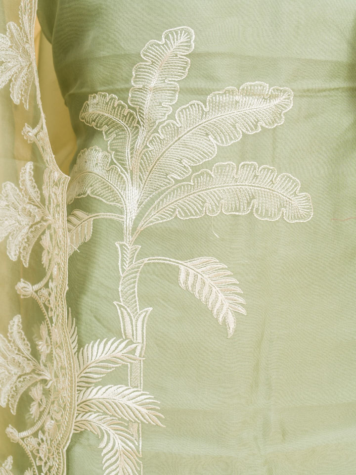 Organza Suit Piece with machine emberiory in Pastel Green